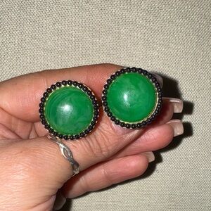 Vintage Trifari Green Lucite Clip on Earrings